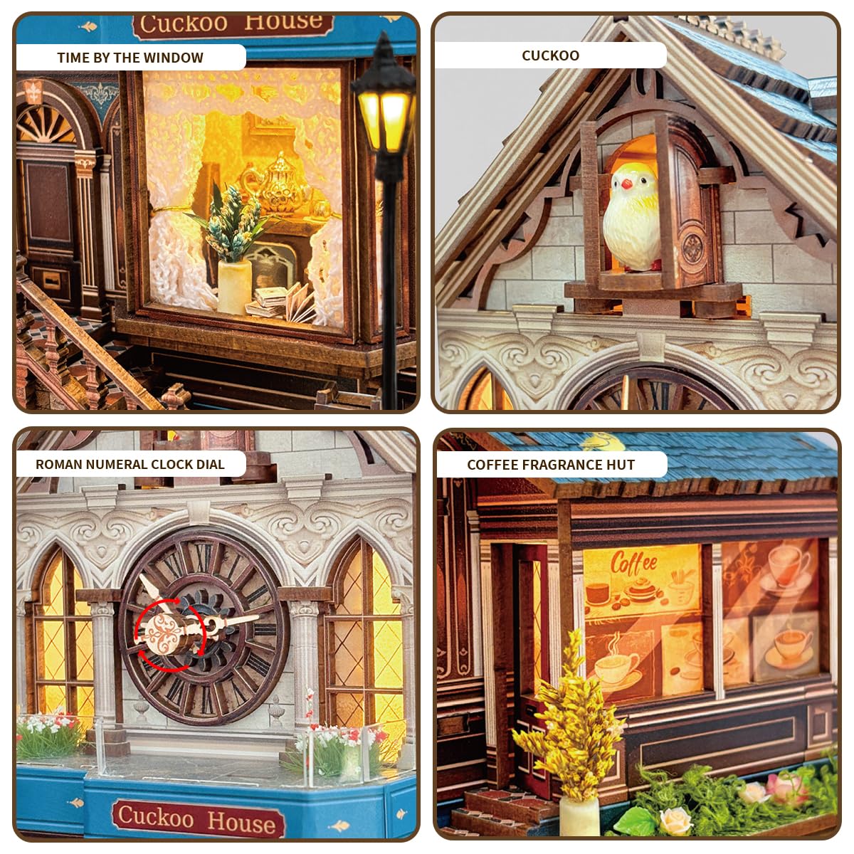STRUCWOOD 3D Wooden Puzzles - Miniature Cuckoo Clock House Kit, DIY Wooden Building Set for Adults and Teens, Mini Model Kit with 3-Mode Touch Switch - Cuckoo House (SQ-61)