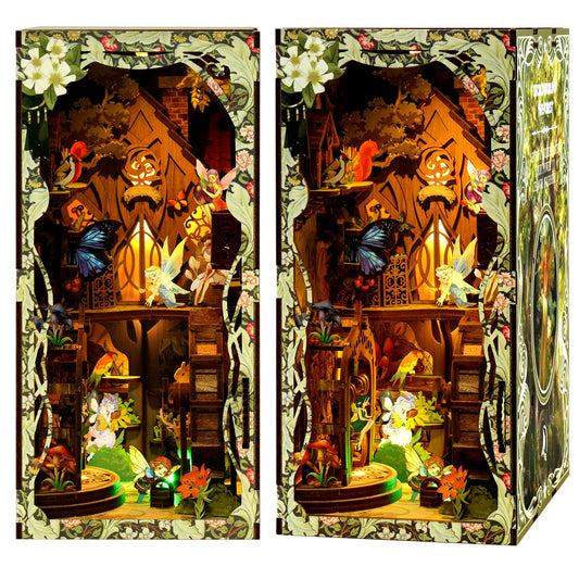 Book Nook Kit for Adult - THRIVINGIVAN Miniature Model Build Dollhouse Kit 3D Wooden Puzzle with Sensor Led Light for Bookshelf Bookend Insert Decor Adults Teen Crafts(Spirit)