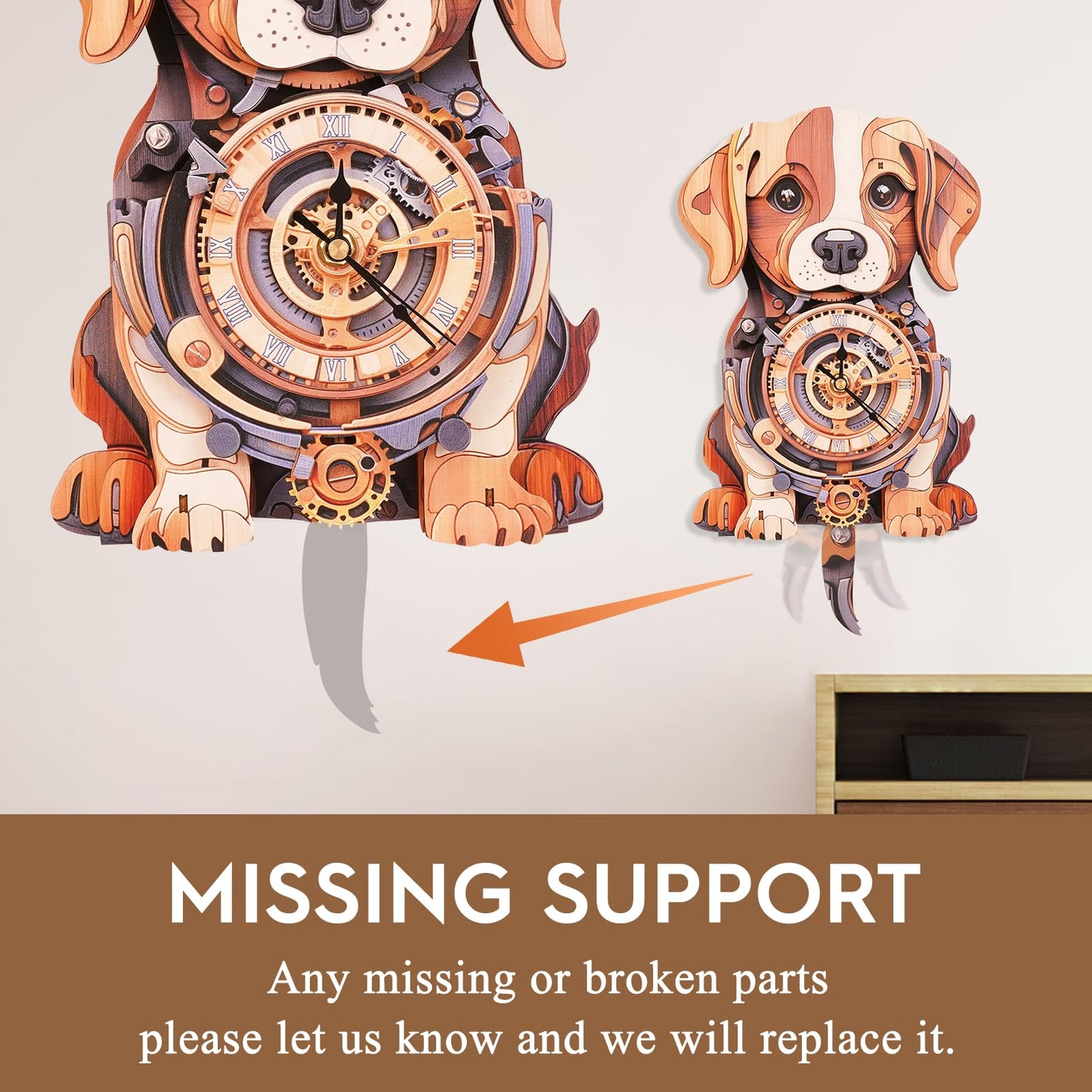 Cutywood 3D Puzzles for Adults Clock-Beagle Design Model Kit-Mechanical DIY Pendulum Clock with Roman Numerals-Desk Home Office Decor Personalized Gift for DIY Lovers