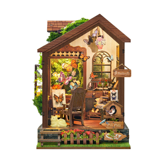 3D Puzzle for Adults-Butterfly House Wooden Model Kit-DIY Dollhouse Kit Building with Lights for Teens & Adults-Butterfly House(SQ-60)