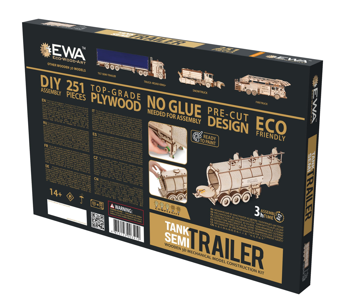 DIY Wooden 3D Mechanical Model - Set Road King - Spring-Powered Mechanism - No Glue Needed - Top-Grade Plywood (Tank Semitrailer)