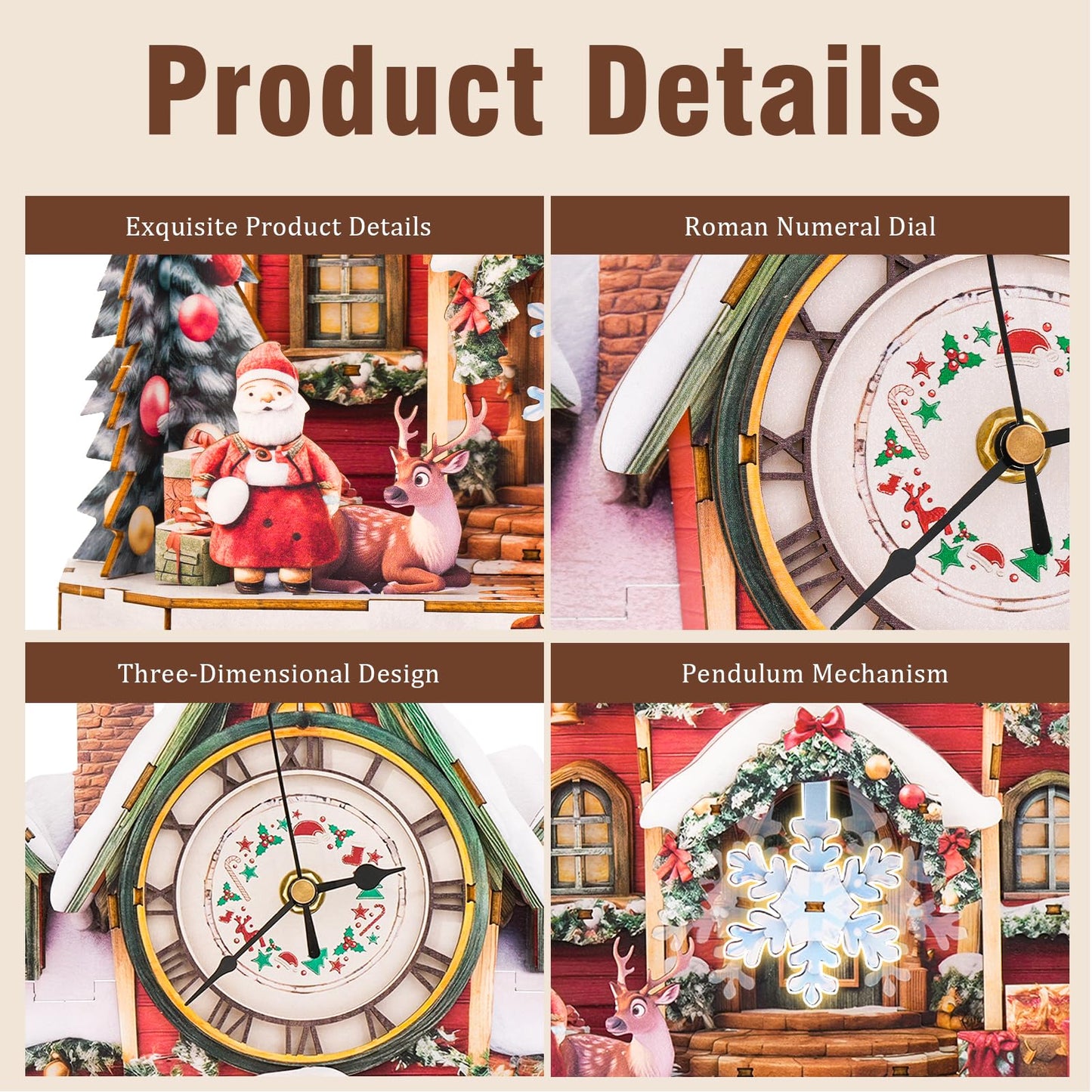 Cutywood 3D Puzzles for Adults Clock-Christmas House Design Model Kit-Mechanical DIY Pendulum Clock with Roman Numerals-Desk Home Office Decor Personalized Gift for DIY Lovers
