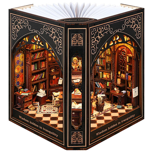 Book Nook Kit with Nightlight – Type-C and Battery Powered DIY Bookshelf Decor, Perfect for Home and Office Gift（Classical Library）