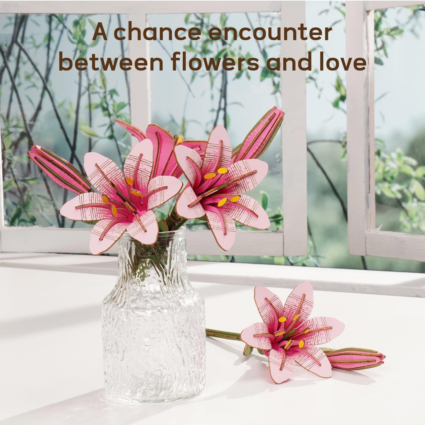 ROBOTIME 3D Wooden Lily Flower Puzzle TW071 - DIY Assembly Model Kit, Artificial Wood Flowers for Home Decoration, Relaxing Crafts for Adults, Valentine's Gift