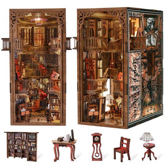 CCCDF Book Nook Kits for Adults, DIY Book Nook Kit Miniature House Dollhouse Kit, 3D Wooden Puzzle Booknook Bookend Bookshelf Decor Model Build with Dust Cover (Abbey Library)