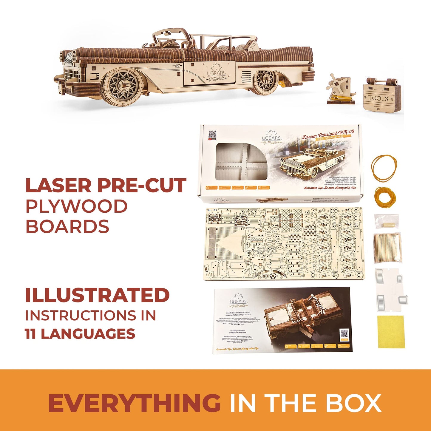 UGears Mechanical Wooden 3D Puzzle Model Dream Cabriolet VM-05