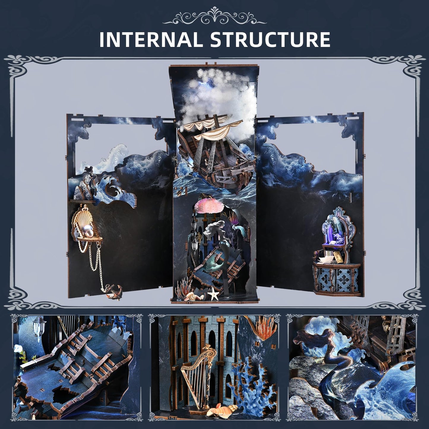 CCCDF Book Nook Kit, DIY Miniature Dollhouse Kit Tiny House Mini Booknook Craft Bookshelf Decor, 3D Wooden Puzzles for Adults, Gifts for Book Lovers (Song of The Sirens)