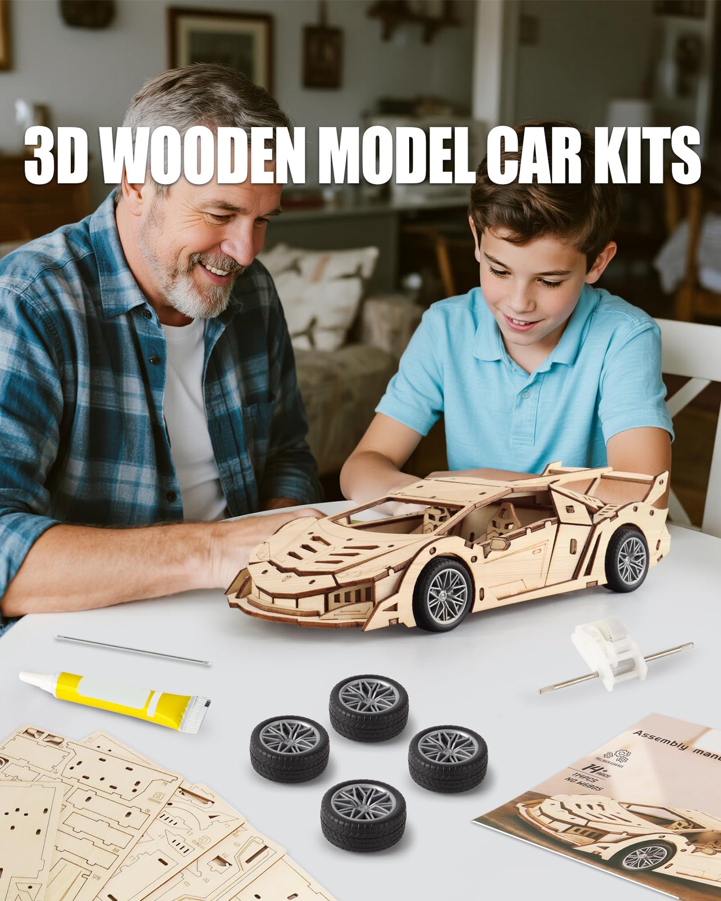 3D Wooden Puzzle Car for Adults (Sport Car)