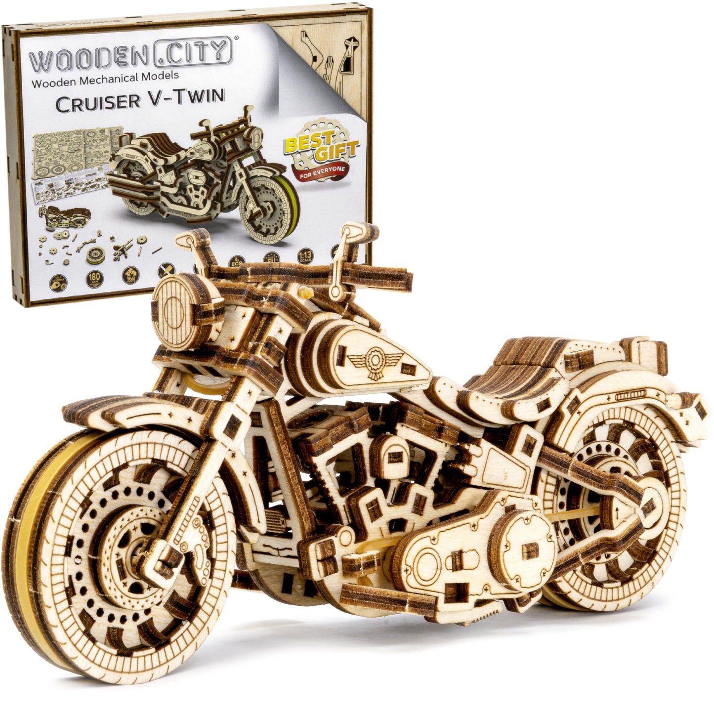 WOODEN.CITY Cruiser V-Twin Motorcycle 3D Puzzles for Adults - Wooden Model Kits to Build - Interactive Wooden Puzzle Motorcycle Kit - Hobbies for Men