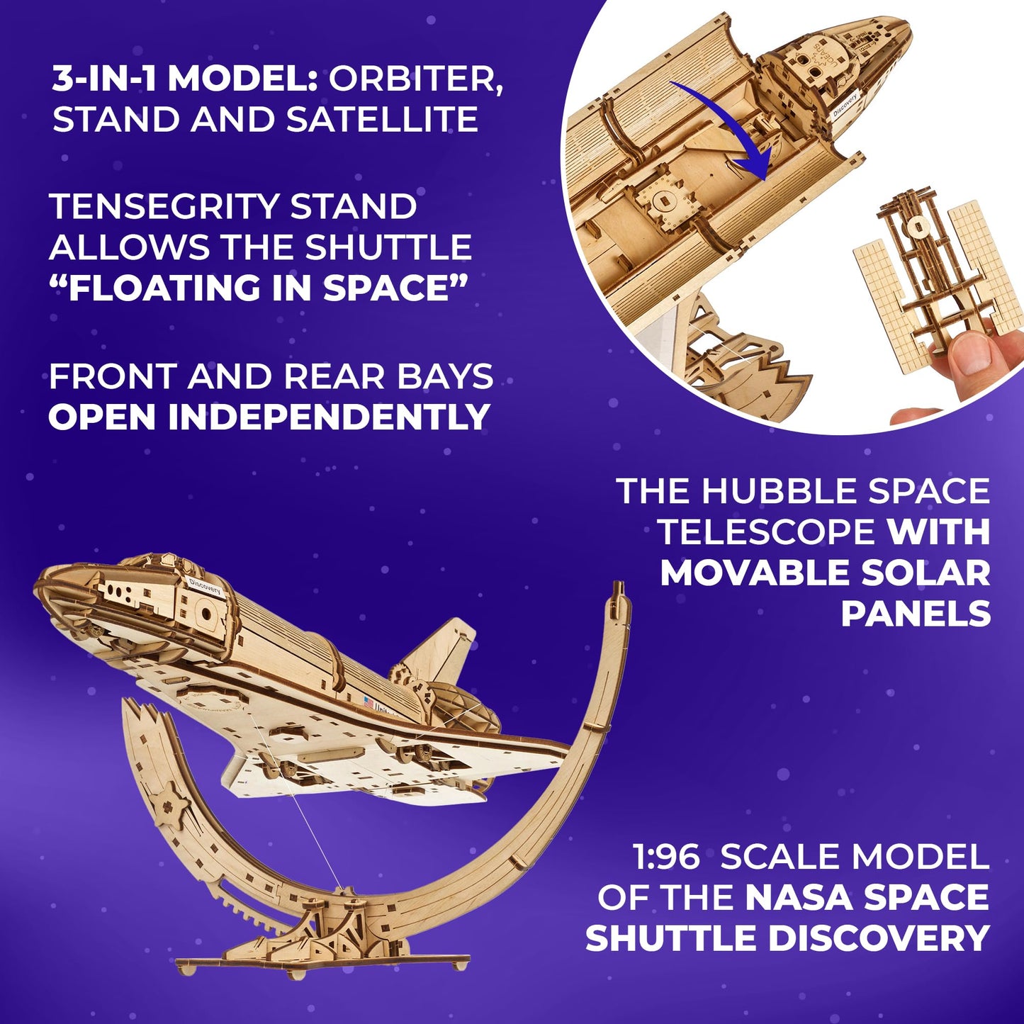 UGEARS NASA Space Shuttle Discovery - Wooden Models to Build for Adults - Space Shuttle Model Kit - Mechanical 3D Puzzle Wooden Model Kit for Adults - Spacecraft Model with Detailed Features