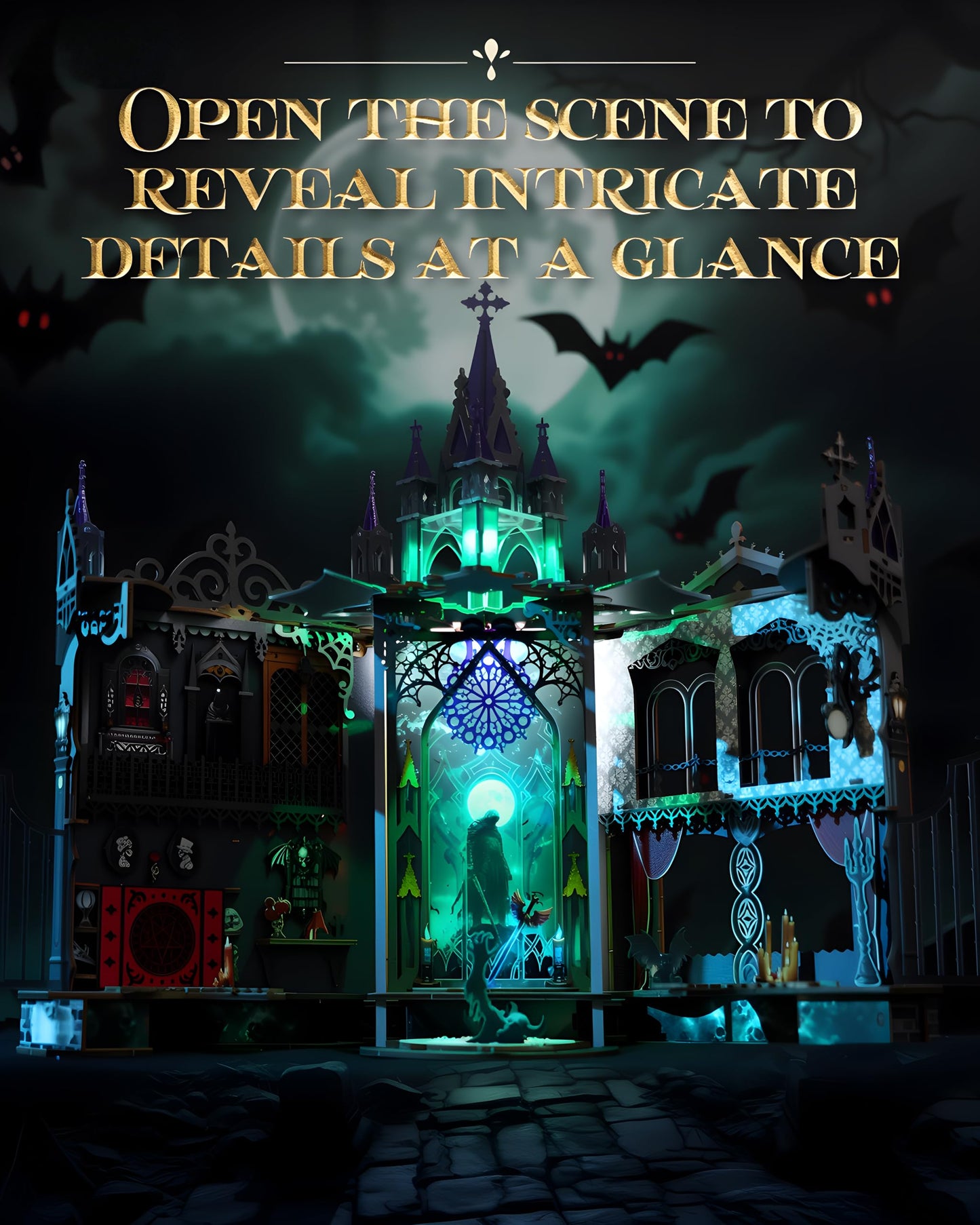 Halloween Book Nook Kit,Haunted House kit,3D Wooden Puzzle Miniature Booknook Bookend Bookshelf Decor with LED Light,Gothic Castle Bookshelf Insert for Home Decor Gift.