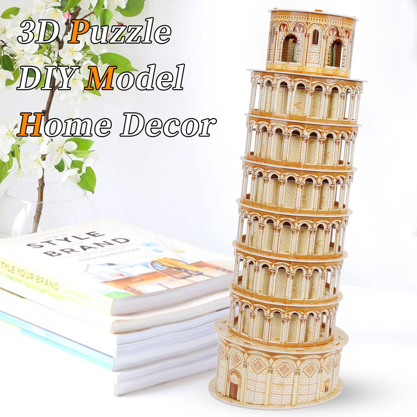 3D Puzzles for Adults & Kids, Exquisite Leaning Tower of Pisa City Large Architecture Building Model Kit, 3D Jigsaw Craft Kits STEM Educational Toys Birthday for Boys Girls Ages 10+ Home Decor, 70 PCS