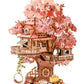 ROBOTIME DIY Miniature House Kits for Adults, 3D Wooden Puzzles for Teenager, Japanese Cherry Blossom Tree Sakura Bonsai Plants for Birthday Gifts and Hobbies (Sakura Tree House)
