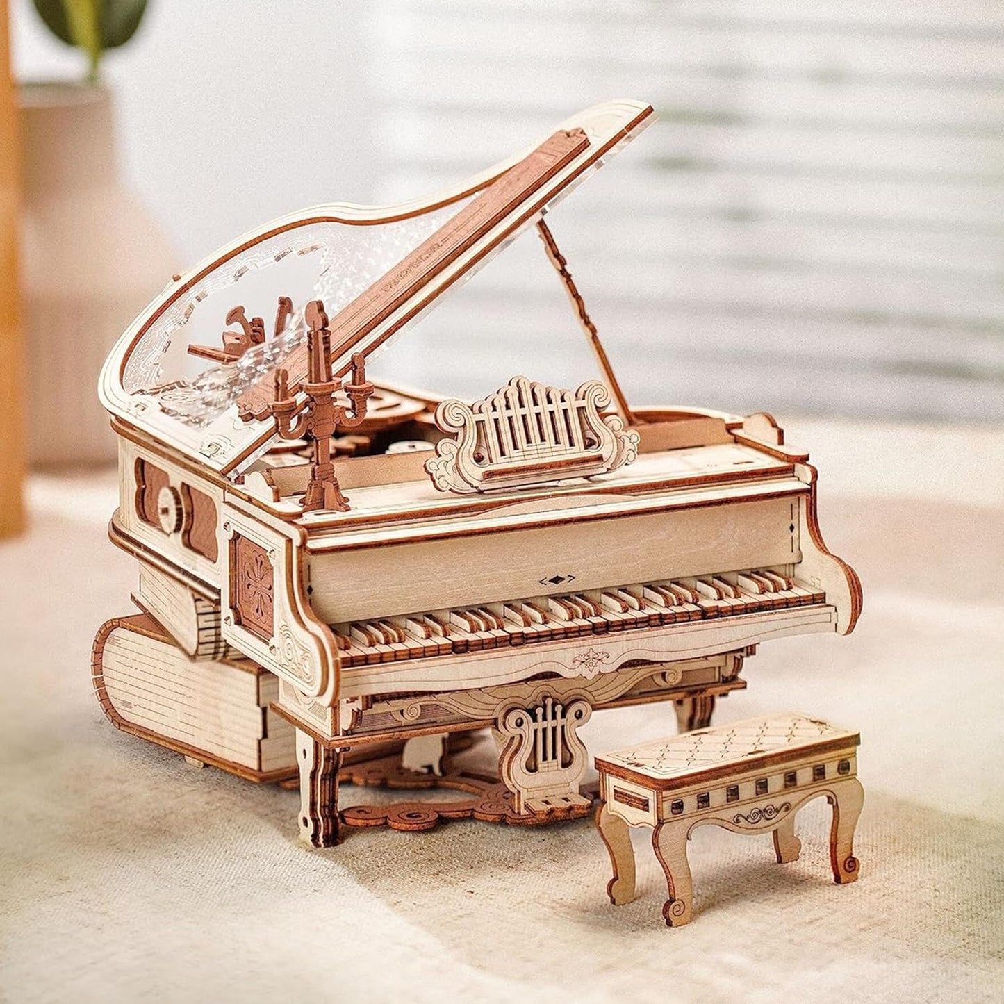 ROBOTIME AMK81 Magic Piano 3D Puzzles for Adults-Mechanical 3D Puzzles Musical Instrument-Wooden Music Box Puzzle Kit to Build-Aesthetic Desk Decor Unique Gift for Men/Women