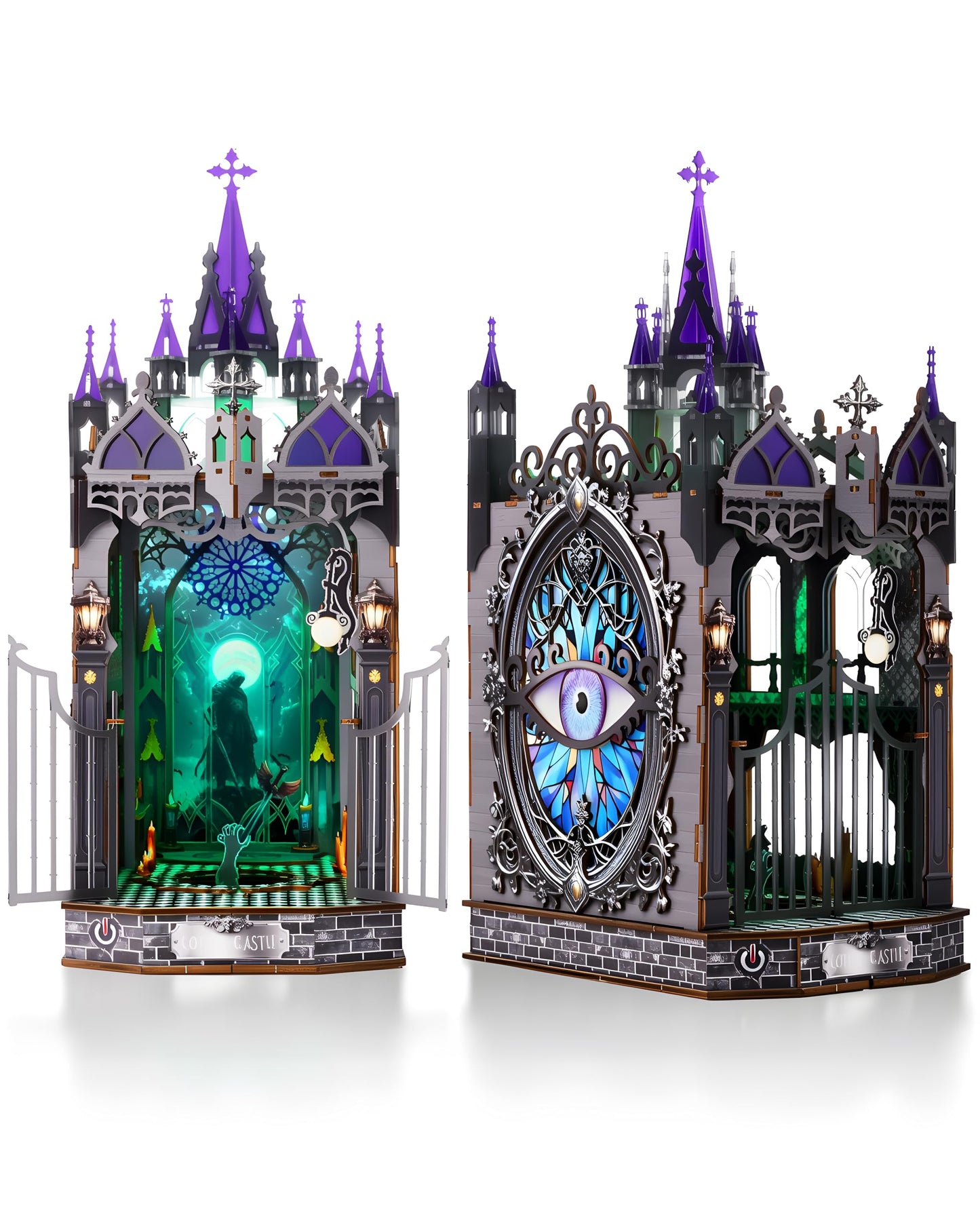 Halloween Book Nook Kit,Haunted House kit,3D Wooden Puzzle Miniature Booknook Bookend Bookshelf Decor with LED Light,Gothic Castle Bookshelf Insert for Home Decor Gift.