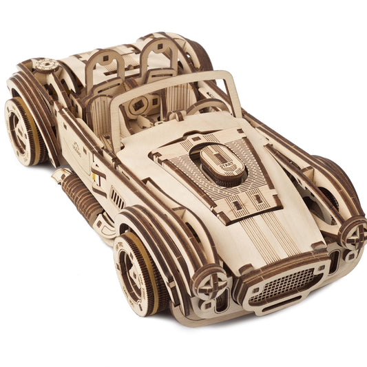 UGEARS Drift Cobra Racing Car Puzzle - Wooden 3D Puzzles for Adults to Build with Powerful Spring Motor - Wood Mechanical Models Building Kit for Fathers Day - Retro Hobbies for Men - 370 Pcs
