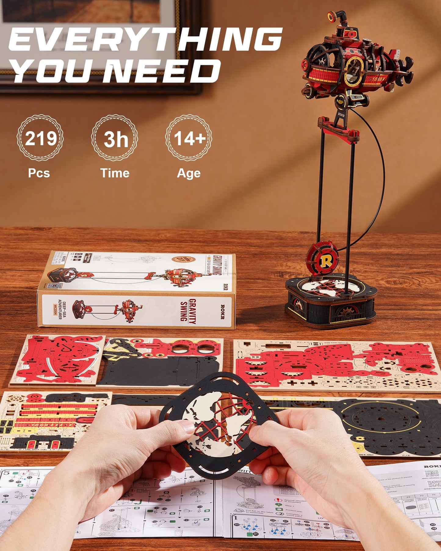 ROKR Pendulum Balance Toy, 3D Wooden Puzzles for Adults, Retro Deep-Sea Adventurer, DIY Craft Wood Puzzle Kit, Unique Gift for Men Women