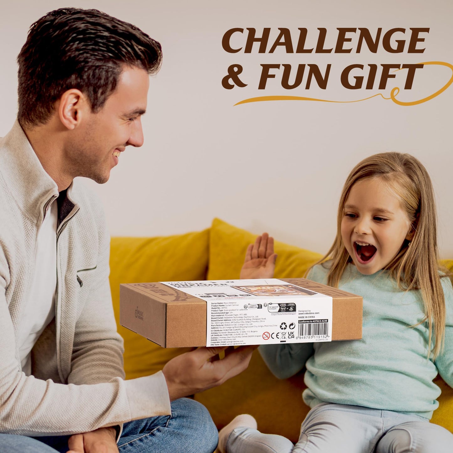 ROBOTIME Wooden Music Box 3D Wooden Puzzles for Adults Ferris Wheel Music Box Model Building Set DIY Book Nook Kit for Hobby Personalized Crafts Gift (Sunset Carnival)