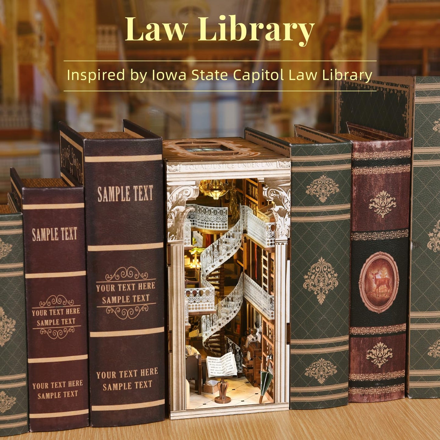 CCCDF DIY Book Nook Kit for Adults and Teens, Miniature Dollhouse Booknook Kit, 3D Wooden Puzzle Booknook Bookshelf Bookcase Model Build Kit Decor Alley with LED Light (Law Library)