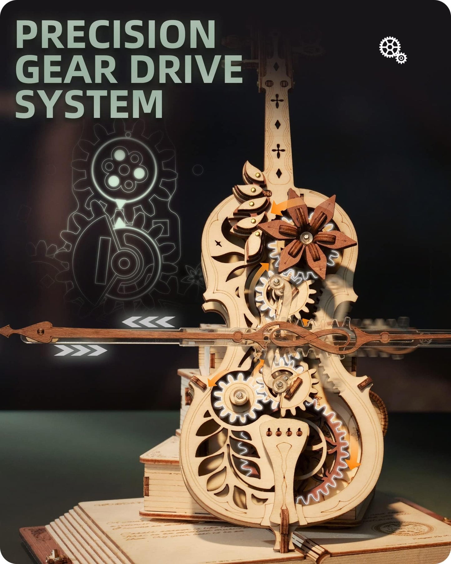 ROKR 3D Wooden Puzzles for Adults,Wooden Music Box Kits-Cello Wood Model Kits for Adults to Build,Stem Projects for Teens,Birthday Gifts Hobbies for Women Men