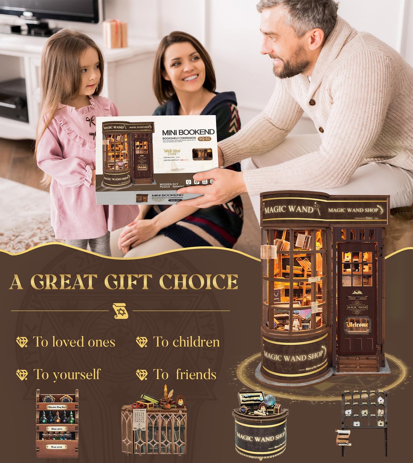 BookTop DIY Miniature Magic Series Booknook Kit, Dollhouse Tiny House Model Build Bookshelf Decor,with LED Light and Dust Cover，for Adults and Teens，Gifts for Family, Friends（Magic Shop）