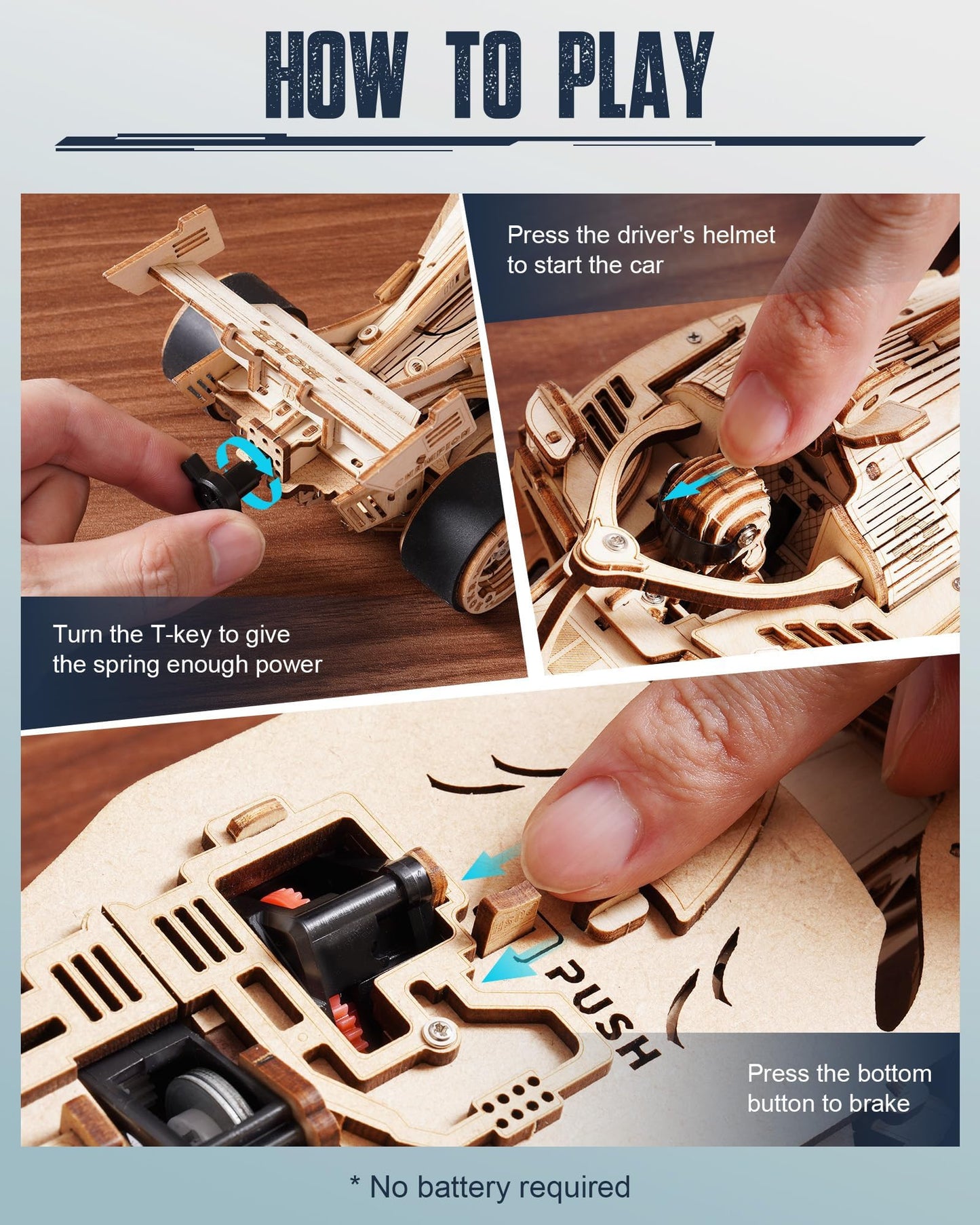 ROKR 3D Wooden Puzzle 1:18 Scale Formula Racing Cars for Adults, 5 Hour Build, Wind up Toys Model Car Kits for Adults to Build, Ideal Gift for Boys and Men