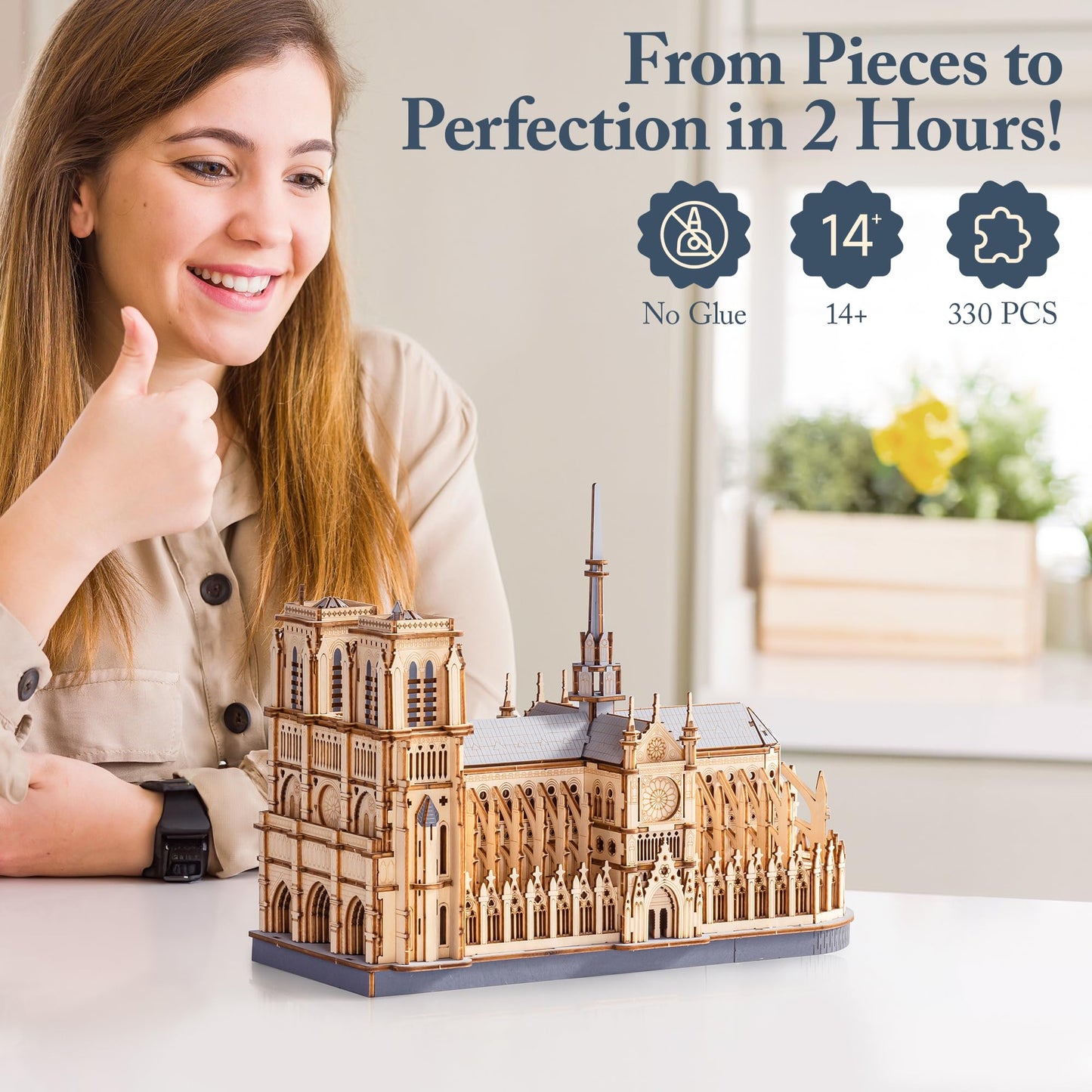 ROBOTIME 3D Wooden Puzzles for Adults, Scale 1: 460 Notre Dame de Paris Building Set, Architecture Wooden Model Kit Creative Gift