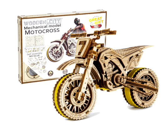 WOODEN.CITY Motocross 3D Puzzle for Adults - Hobby Kit to Build Your Own Wooden Bike - 3D Model Motorcycle Kit - Wood Model Kit