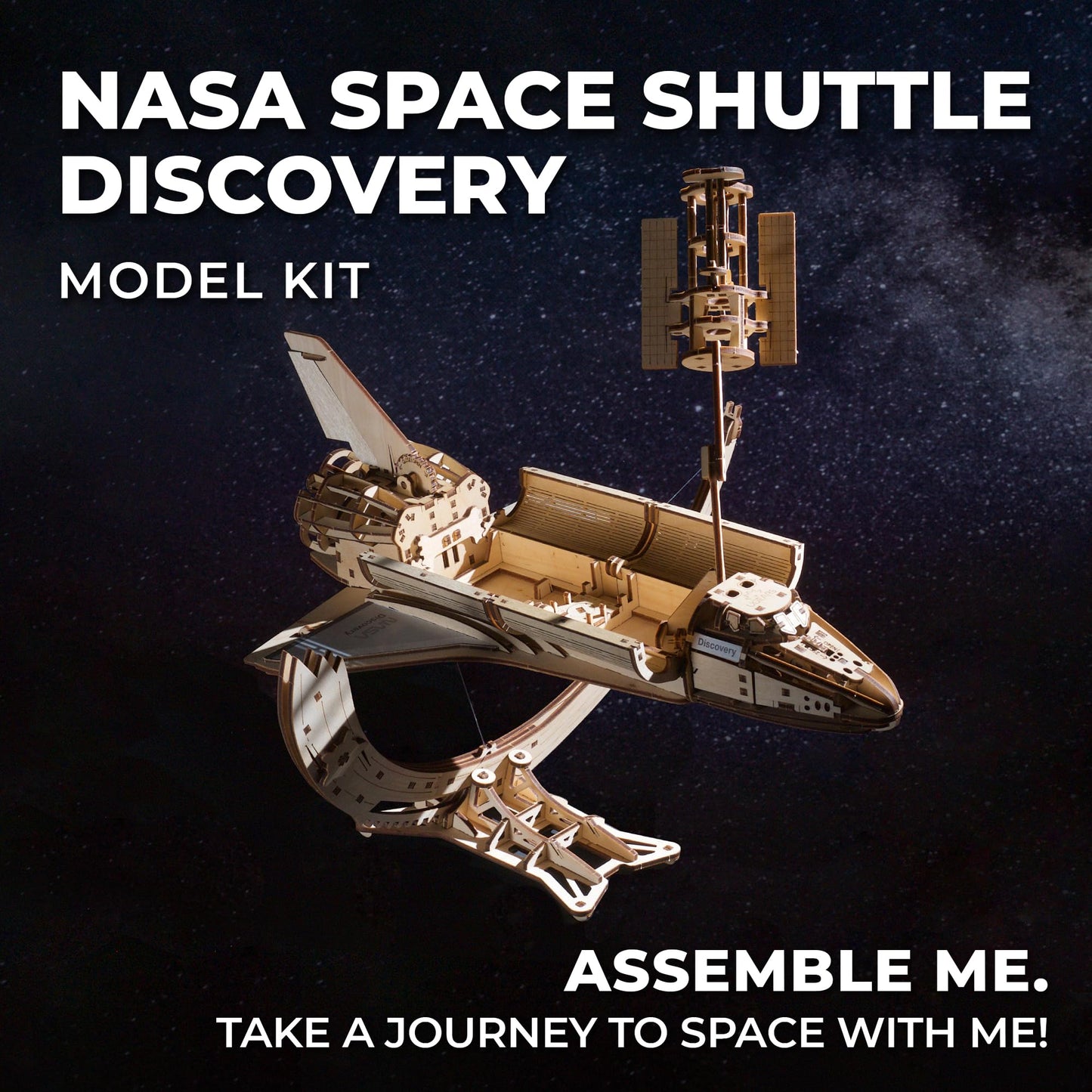 UGEARS NASA Space Shuttle Discovery - Wooden Models to Build for Adults - Space Shuttle Model Kit - Mechanical 3D Puzzle Wooden Model Kit for Adults - Spacecraft Model with Detailed Features