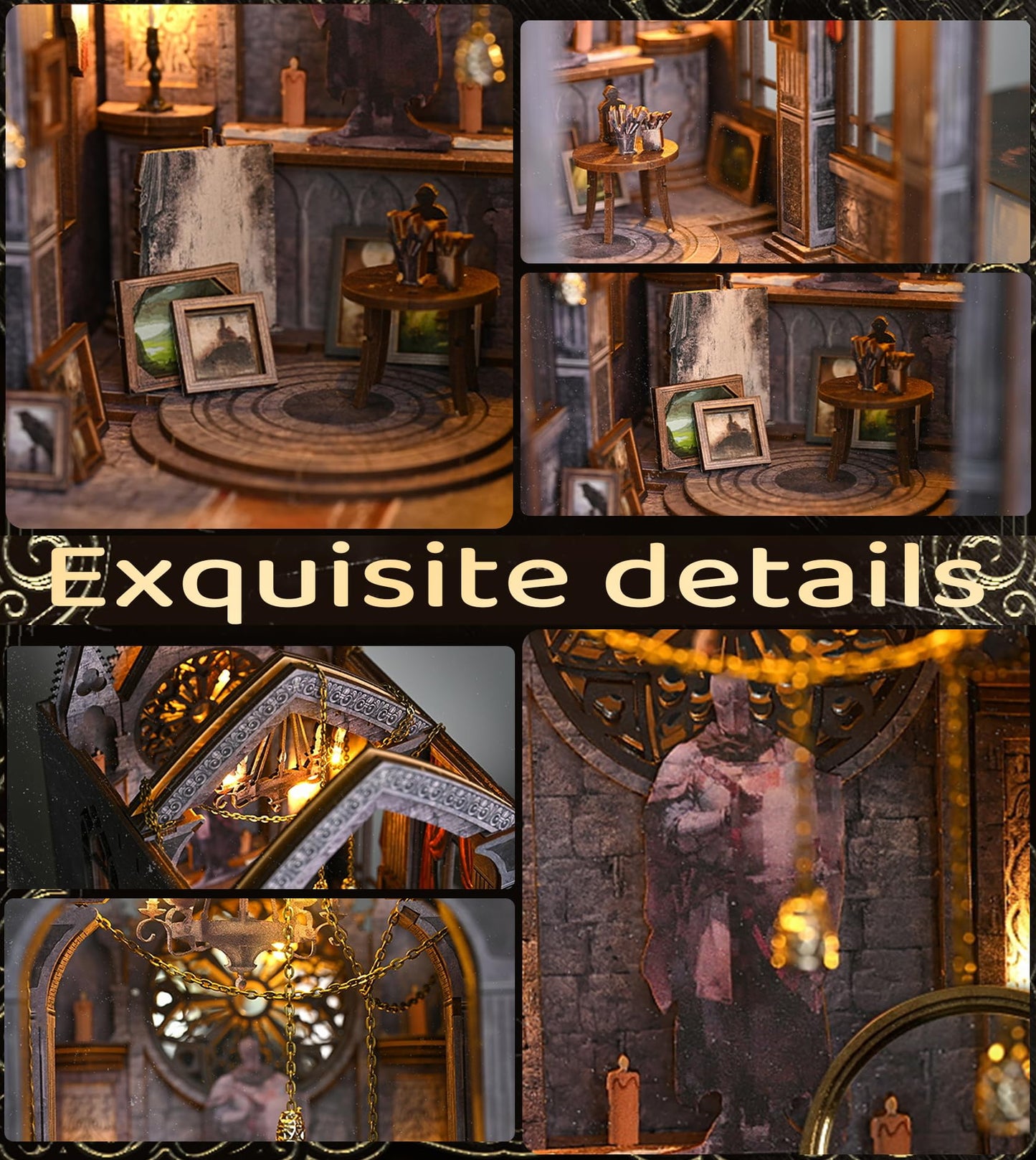 Spilay DIY Book Nook Kit, DIY Dollhouse Booknook Bookshelf Insert Decor Alley, Bookends Model Build-Creativity Kit with & LED for Teens and Adults Gifts (Quiet Night Prayer with LED)