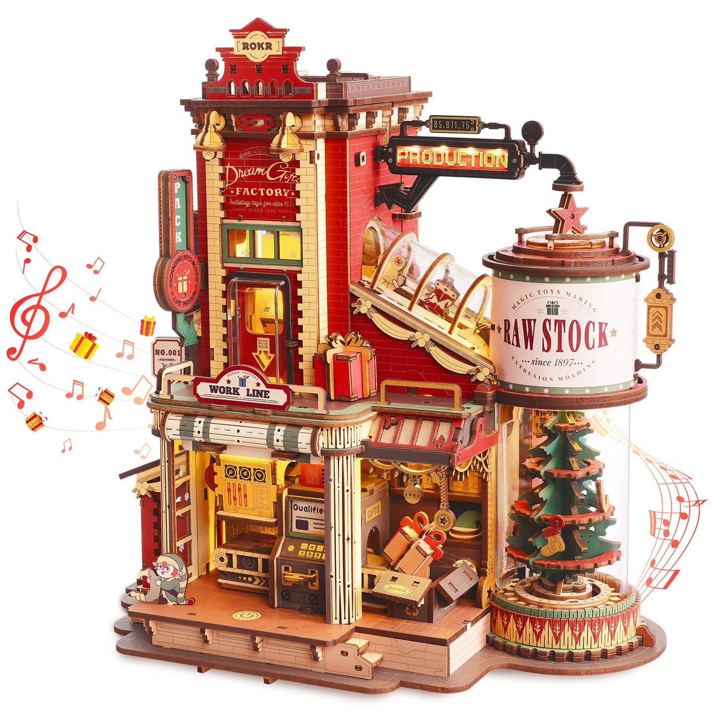 ROKR 3D Wooden Puzzle for Adult - Gift Factory Mechanical Model Kit with Music & Lights, 449pcs Adult Wooden Puzzles, DIY Building Toy for Teens & Adults