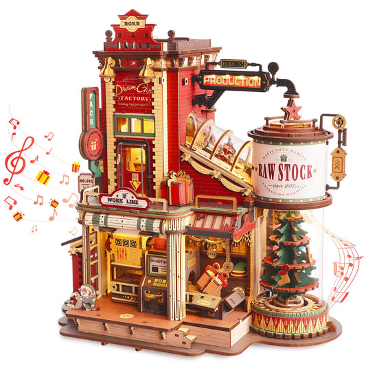 ROKR 3D Wooden Puzzle for Adult - Gift Factory Mechanical Model Kit with Music & Lights, 449pcs Adult Wooden Puzzles, DIY Building Toy for Teens & Adults