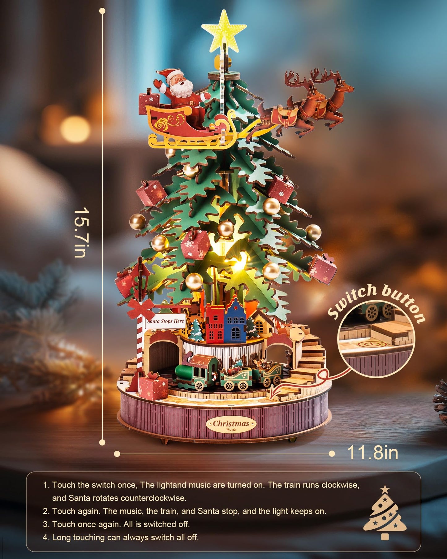 Wowood 3D Puzzles for Adults, Wooden Music Box Christmas Melody Tree, 3D Model Building Kits for Adults, Home Decor/Christmas Birthday Gifts/DIY Crafts/Hobbies for Teens (319PCS)