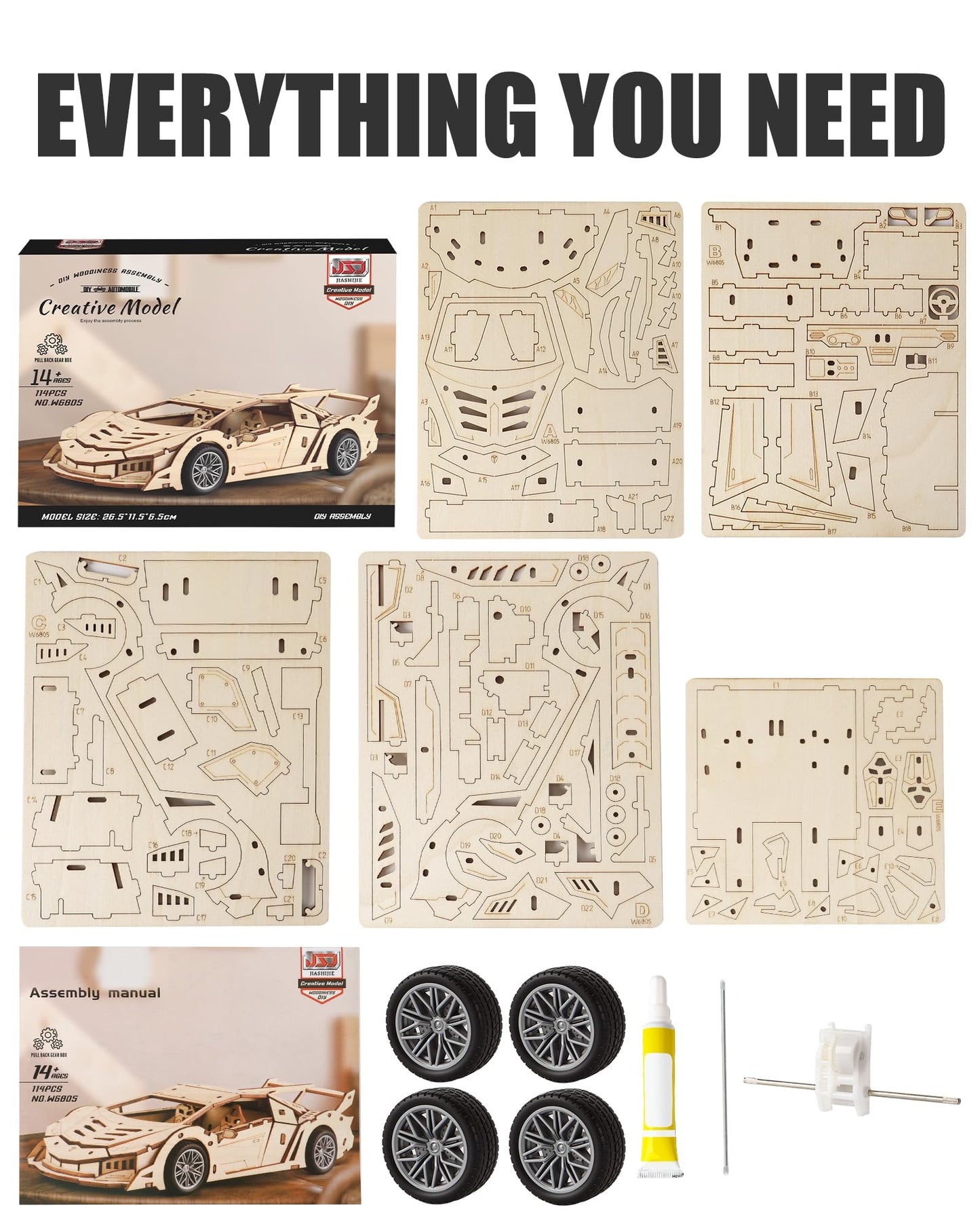 3D Wooden Puzzle Car for Adults (Sport Car)