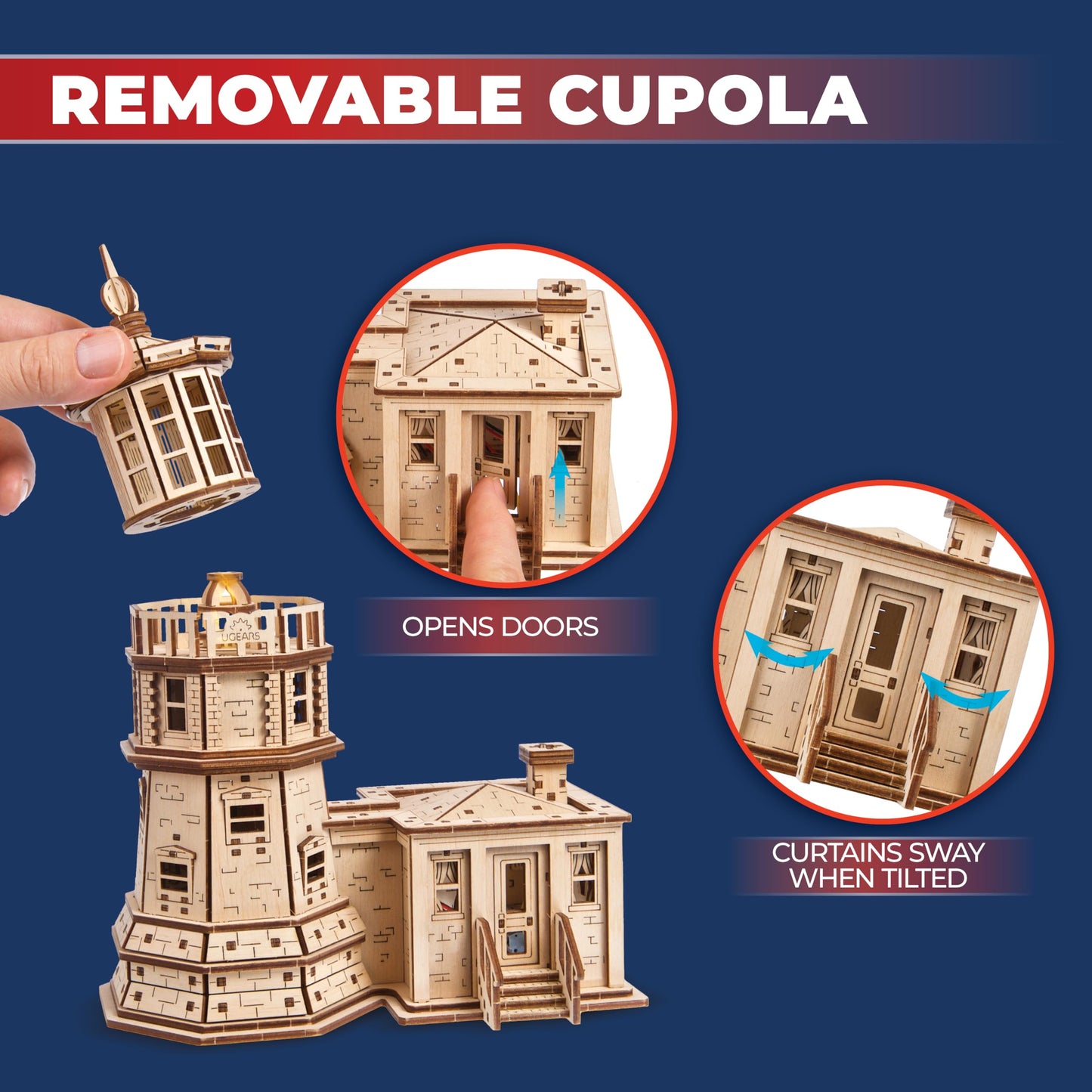 UGEARS Split Rock Lighthouse 3D Puzzle – DIY Miniature Kit Wooden Models for Adults to Build with LED Nightlight - 3D Wooden Puzzles - Crafts for Adults Gifts for Engineers - 295 Pcs