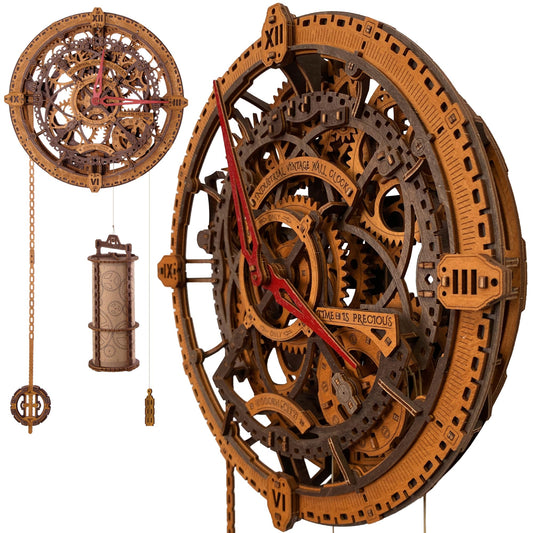 WOODEN.CITY Steampunk 3D Puzzle Clock – DIY Mechanical Wall Clock Kit for Adults – Unique Engineering Gift and Vintage Decor