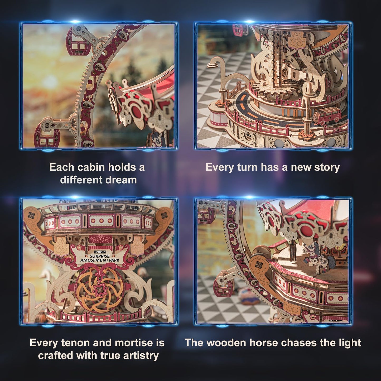 3D Puzzles for Adults, Wooden 3D Puzzle Model Surprise Amusement Park Music Box Toys Building Kits, DIY Wood Crafts Cool Toy Hobbies for Men Women, Creative Assembly Gifts