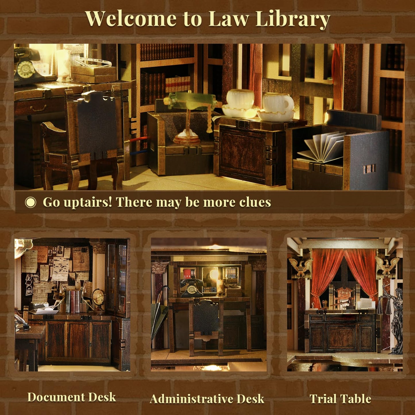 CCCDF DIY Book Nook Kit for Adults and Teens, Miniature Dollhouse Booknook Kit, 3D Wooden Puzzle Booknook Bookshelf Bookcase Model Build Kit Decor Alley with LED Light (Law Library)