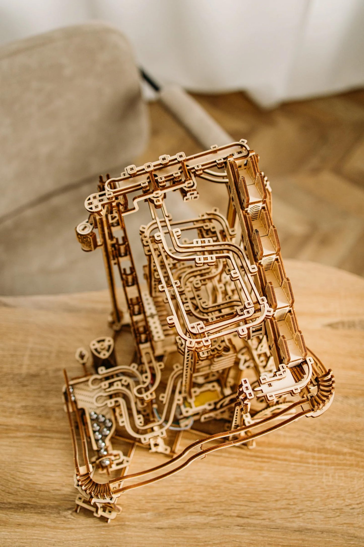 Wood Trick Wooden Marble Run Spiral Electric Motorized - Wooden 3D Puzzles for Adults to Build - 13x13 - Roller Coaster Mechanical Wooden Model Kits for Adults and Teens to Build