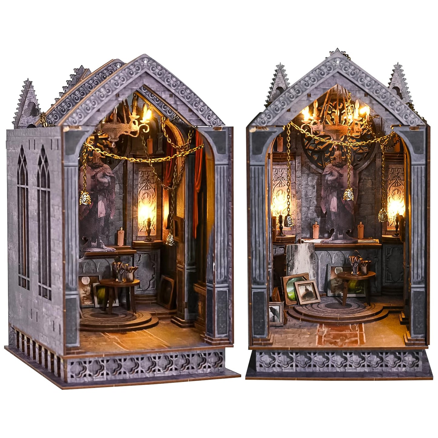 Spilay DIY Book Nook Kit, DIY Dollhouse Booknook Bookshelf Insert Decor Alley, Bookends Model Build-Creativity Kit with & LED for Teens and Adults Gifts (Quiet Night Prayer with LED)