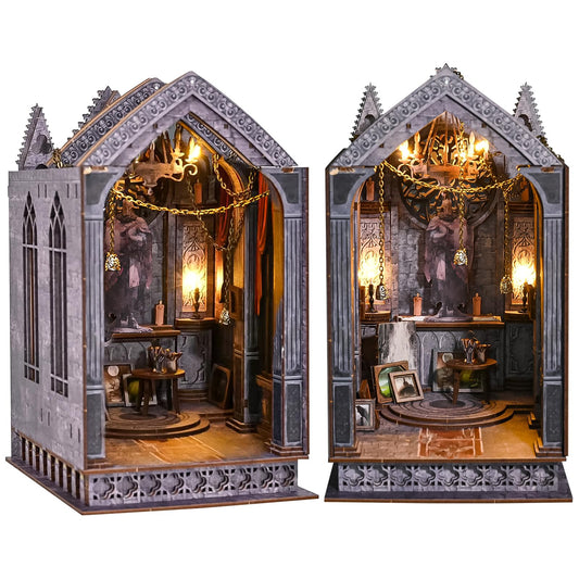 Spilay DIY Book Nook Kit, DIY Dollhouse Booknook Bookshelf Insert Decor Alley, Bookends Model Build-Creativity Kit with & LED for Teens and Adults Gifts (Quiet Night Prayer with LED)