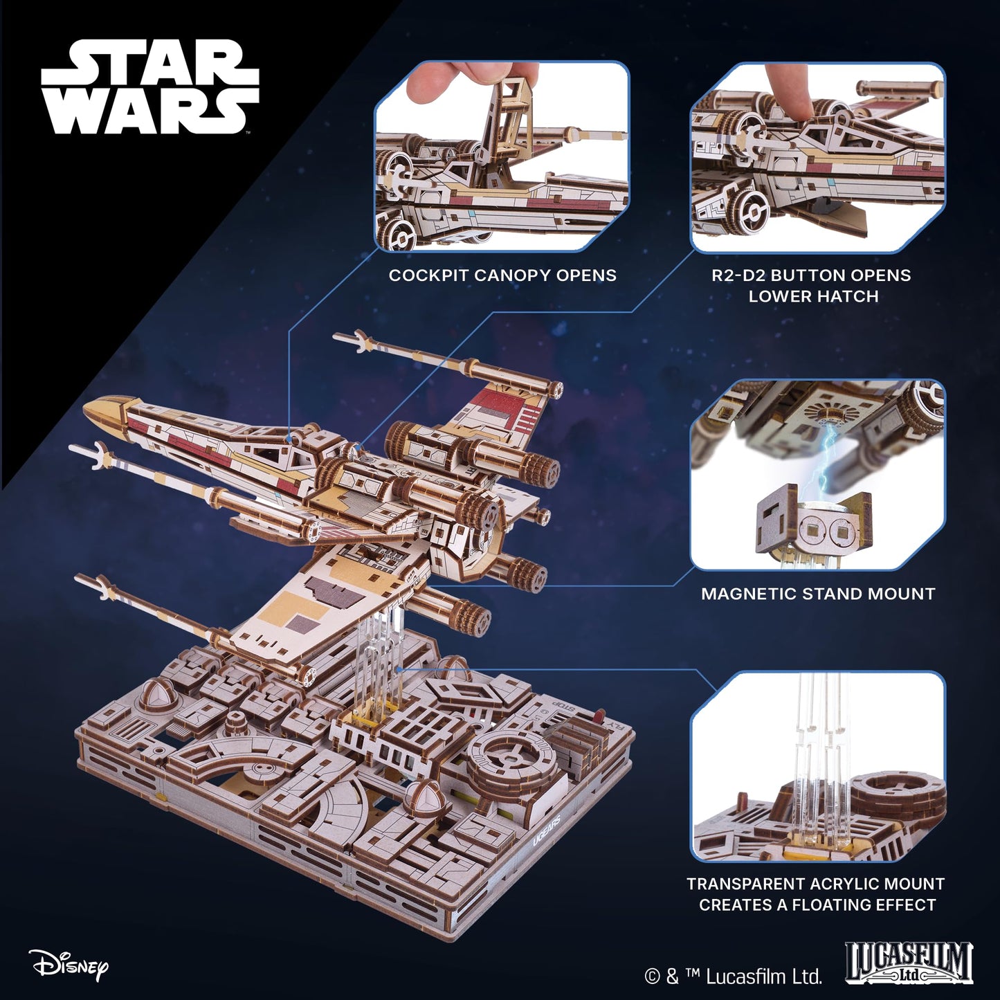 UGEARS Star Wars ™ Luke Skywalker’s X-Wing Starfighter ™ 3D Wooden Puzzles for Adults – Mechanical Wood Model Kits, Star Wars Model Kit, DIY 3D Puzzle, Hobby for Adults, Brain Teaser
