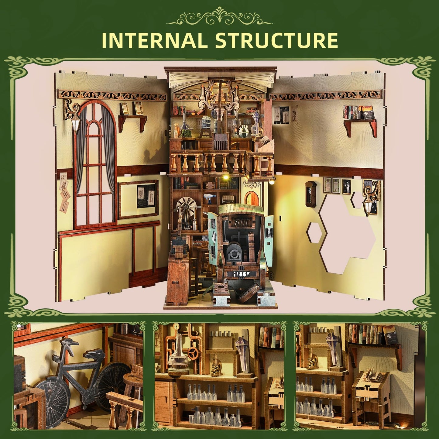 CCCDF Book Nook Kit - 3D Wooden Puzzles for Adults, DIY Scene Miniature Kit, Tiny House Booknook Craft Bookshelf Decor Mini Scale Model, Gifts for Puzzle Lovers (The Radium Lady)