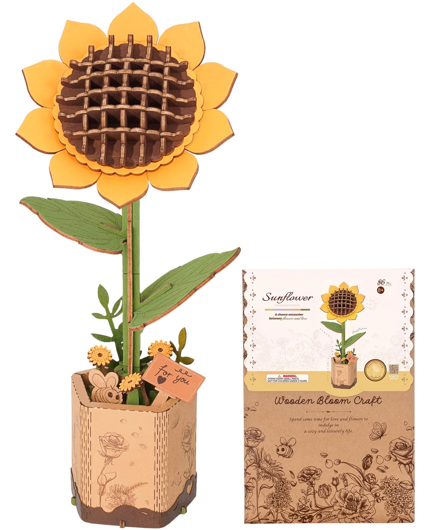 ROBOTIME Sunflower 3D Wooden Puzzle for Adults - DIY Crafts Building Kit, Relaxing Stress Relief Home Decor Art Model, Unique Birthday Gift for Mom, Women, Her