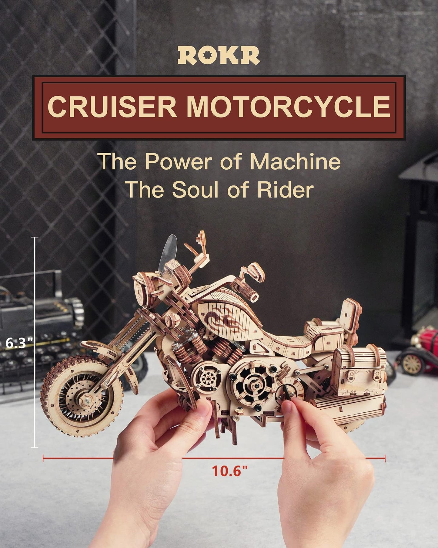 ROKR 3D Wooden Motorcycle Puzzle-1:8 Scale Wood Model Motorcycle Kits to Build for Adults