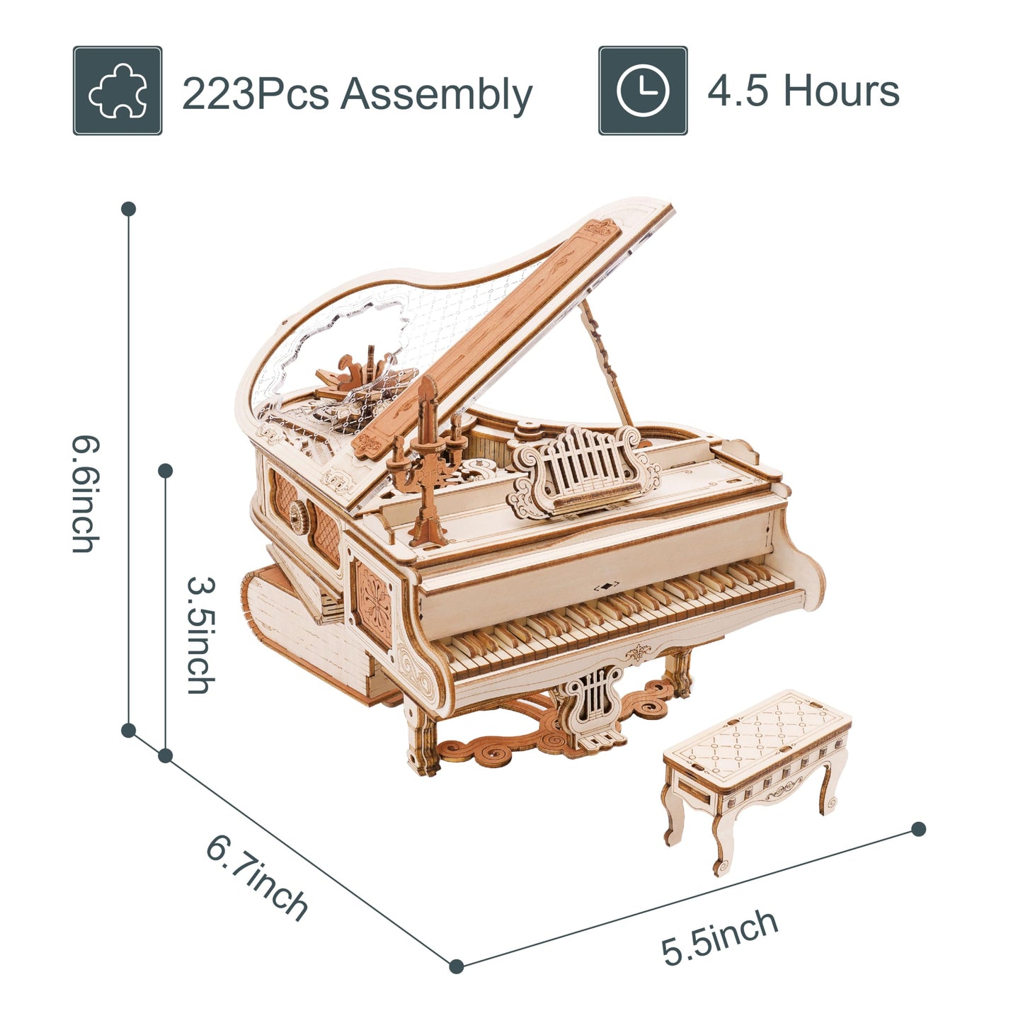 RoWood 3D Puzzles for Adults,DIY Music Box Gifts,Wooden Magic Piano Model Kits,Mechanical Wooden Puzzles,Music Box for Adults, Friends