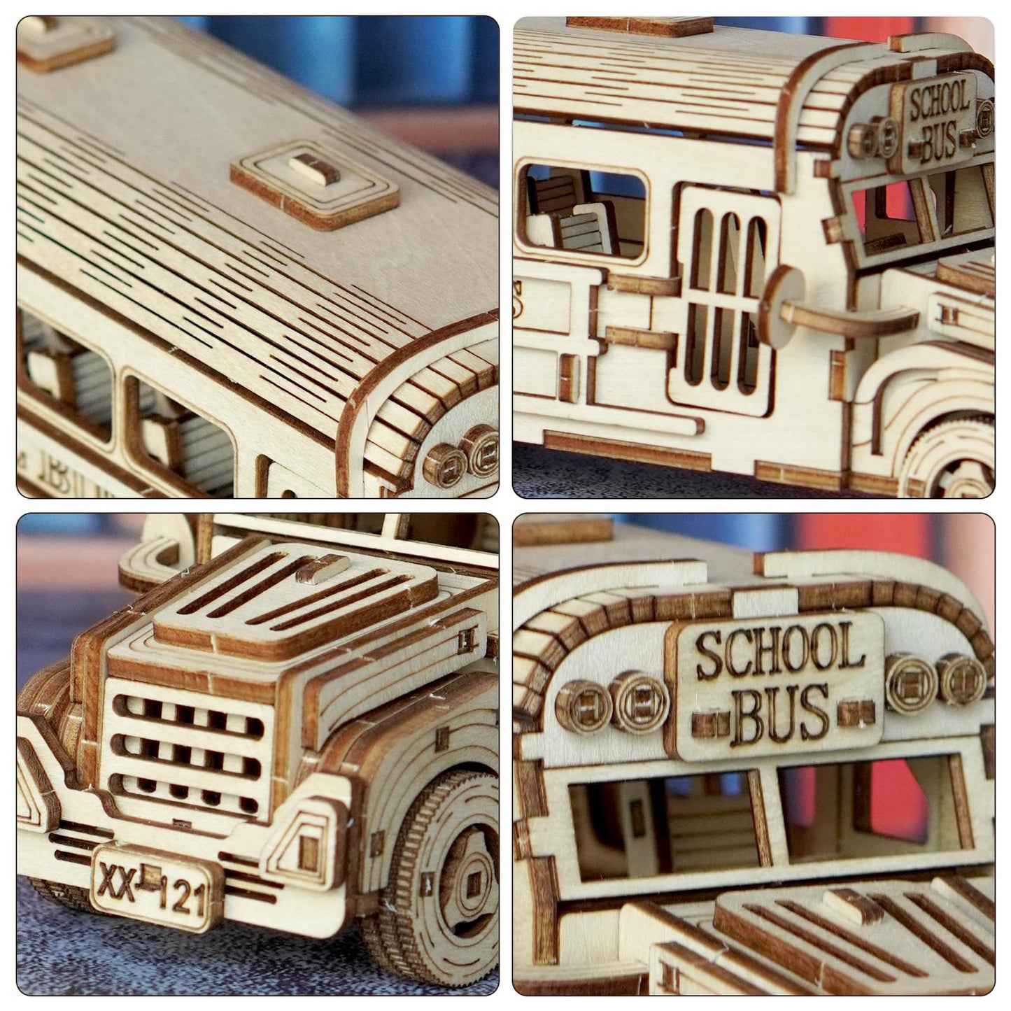 Foyucool 3D Wooden Puzzle for Adults, DIY Creative School Bus Design Model Kit, Creative Assembly Model Building Kits to Build for Adults, DIY Assembly Puzzle for Christmas Day