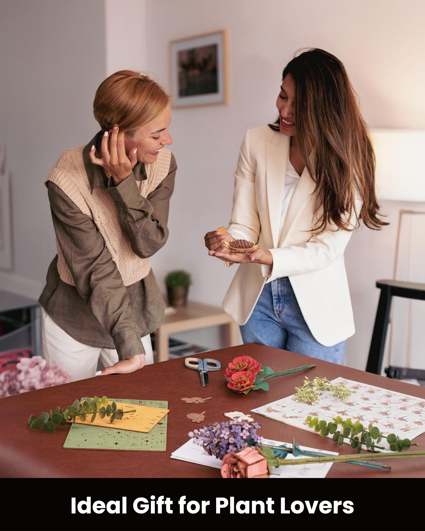 Wowood 3D Wooden Puzzles Flower Bouquet Model Kit Building Set for Adults, Wooden Flower Building Toy Botanical Collection, Creative Gift Idea Home Decor(Sunflower/Red Camellia/Pink Rose/Lilac)