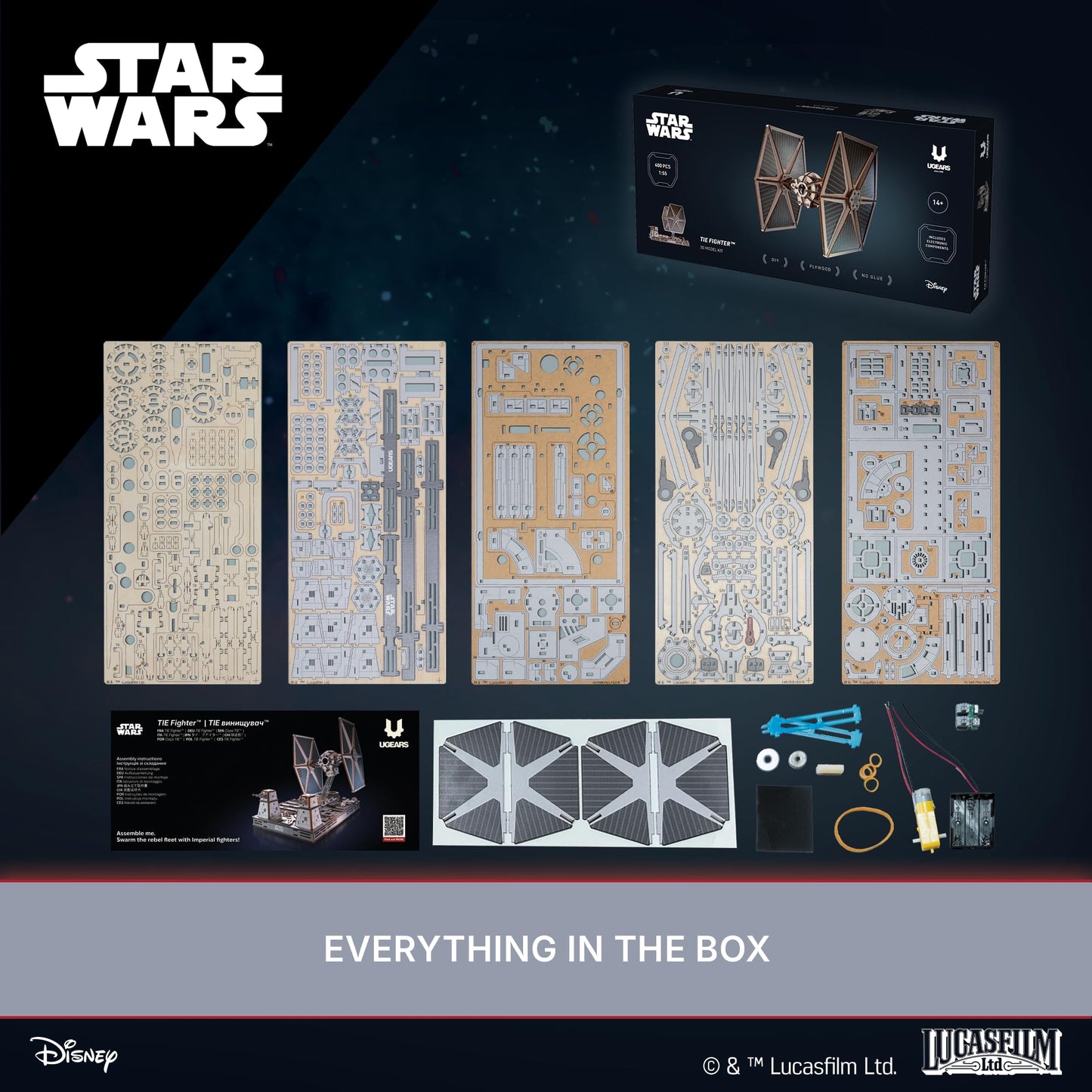 UGEARS Star Wars™ TIE Fighter™ 3D Wooden Puzzles for Adults – Mechanical Wooden Models for Adults to Build, Star Wars Model Kit, Wood 3D Puzzle Building Kits, Hobby Brain Teaser