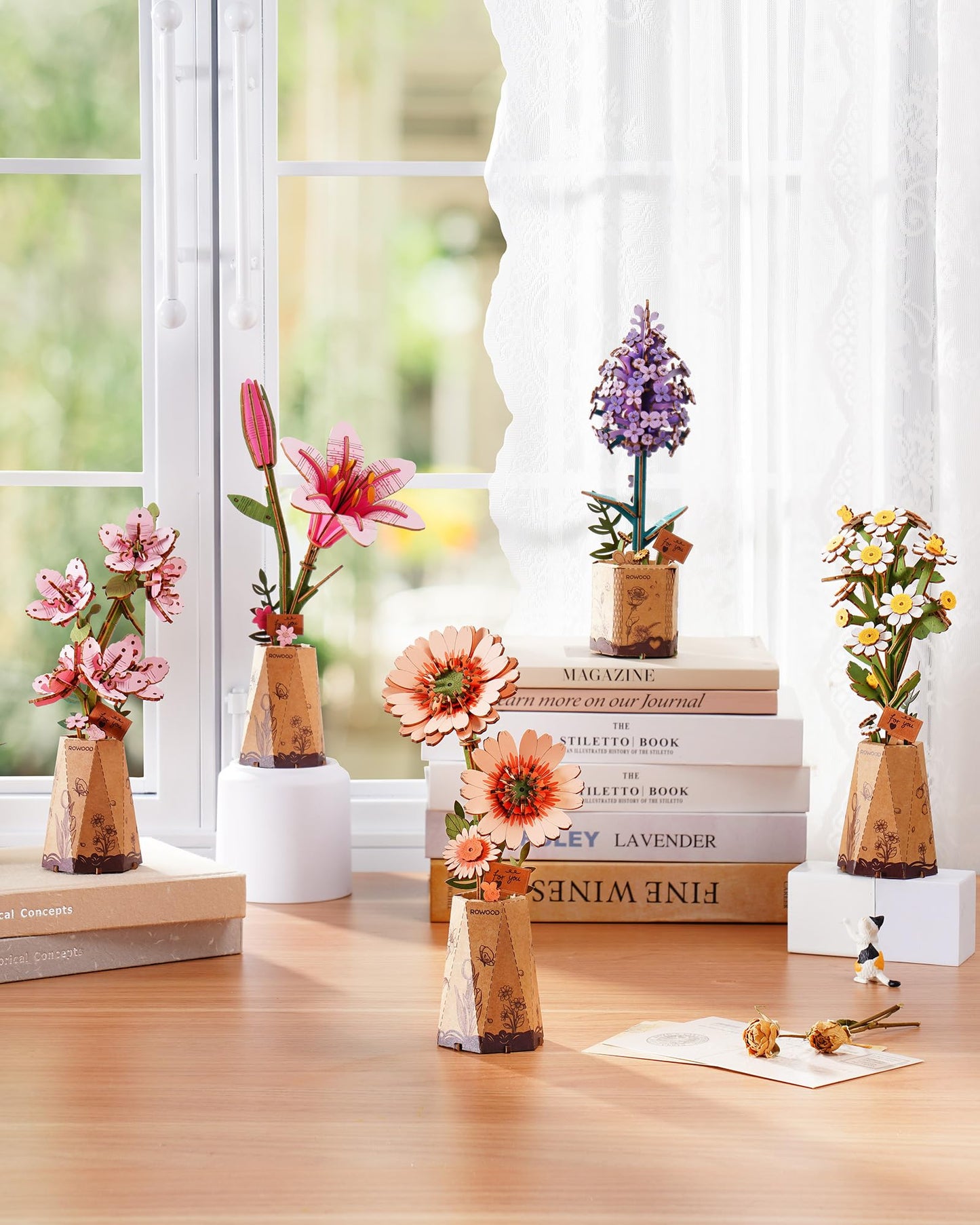 rowood 3D Puzzles for Adults,DIY Wooden Flower Building Craft Kits for Women,Christmas/Birthday Gift- Orange Gerbera Daisy